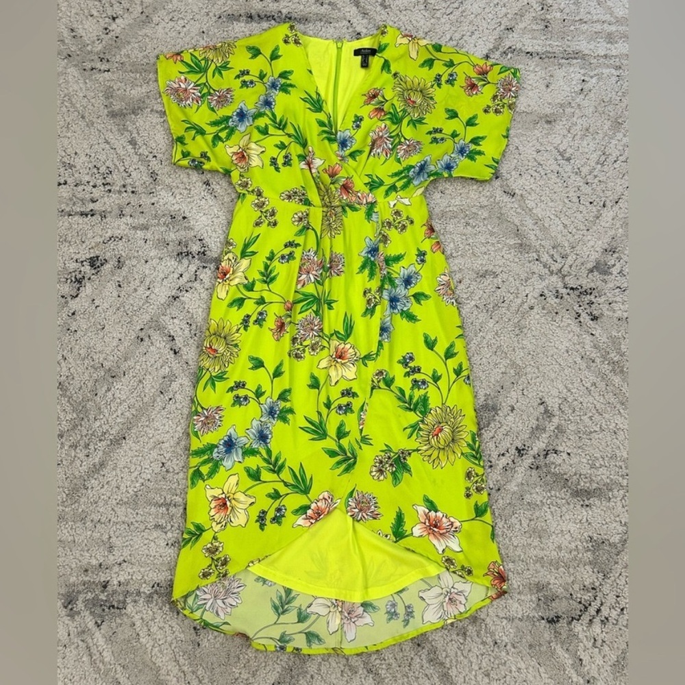 Aidan Mattox Vibrant Green Floral Asymmetrical Dress Women Size 6 - Picture 8 of 9